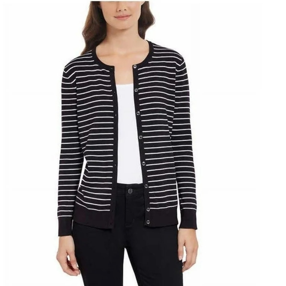 Jones New York Womens Classic Cardigan Sweater in Signature Stripe